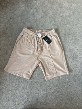 Men's Drawstring Athletic Shorts in Beige - Relaxed Fit